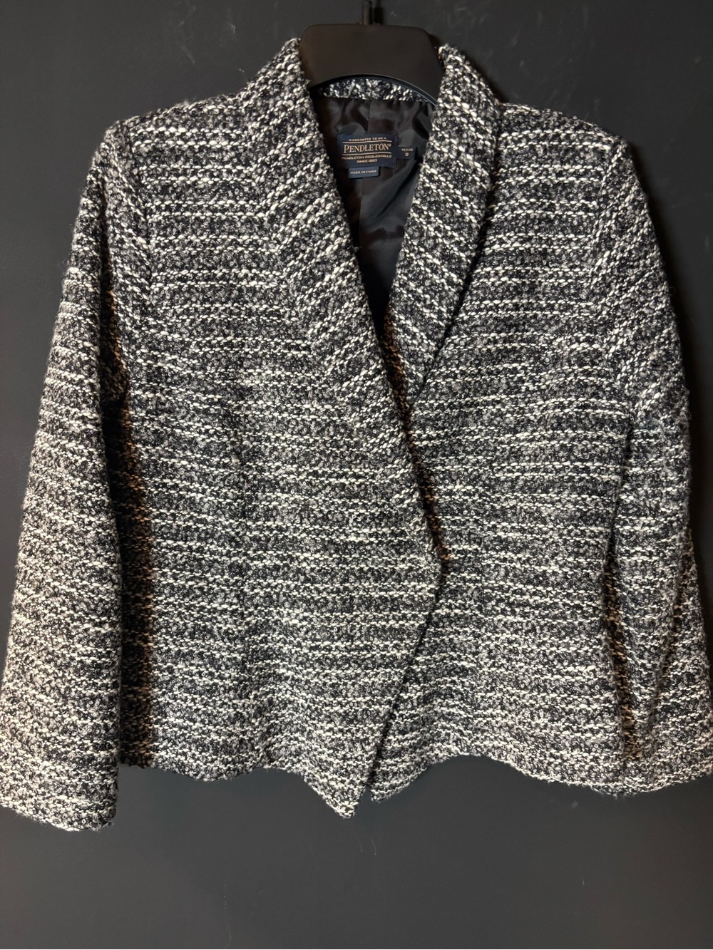 Pendleton Grey Black & White Textured Open-Front Shawl Collar Jacket-8P